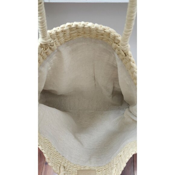 BTB Los Angeles Nancy Tote Straw Bag Crystal Embellished Woven Summer Handbag - Picture 8 of 10